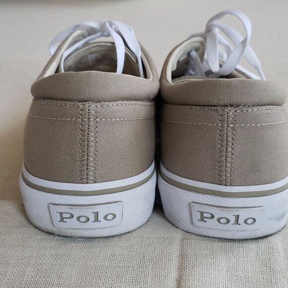 Ralph Lauren Polo Shoe Mens sz 11  Faxon X Khaki Canvas Sneakers Colored Ponies - Picture 3 of 7